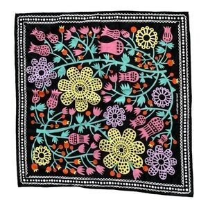 Women Square Scarf Knot Wrap by Lush Black Multicolored Floral Shawl Silky Scarf